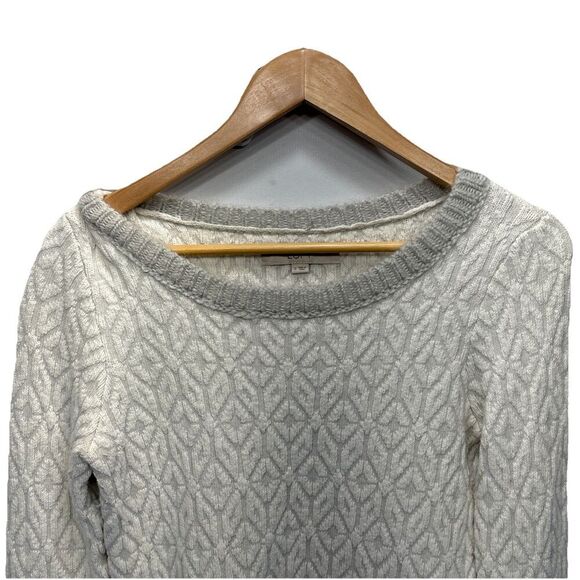 LOFT Womens Textured Diamond Knit Sweater S  Nylon Mohair Wool Blend White Gray - Picture 2 of 13